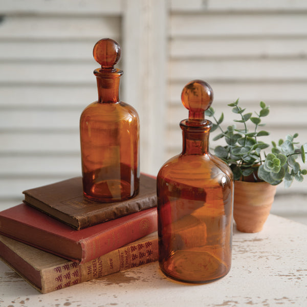 Amber Glass Bottles with Stopper - Set of 2