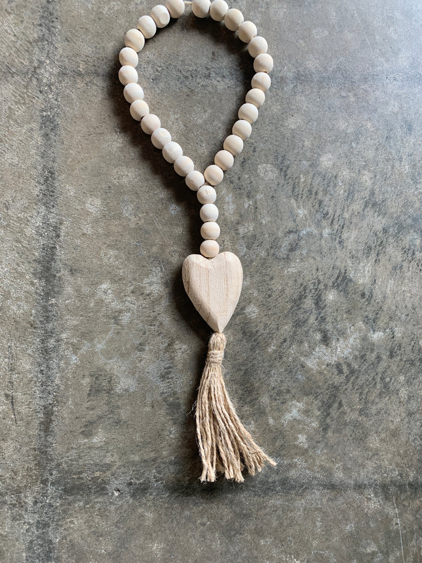 Heart on Wood Beads with Tassel