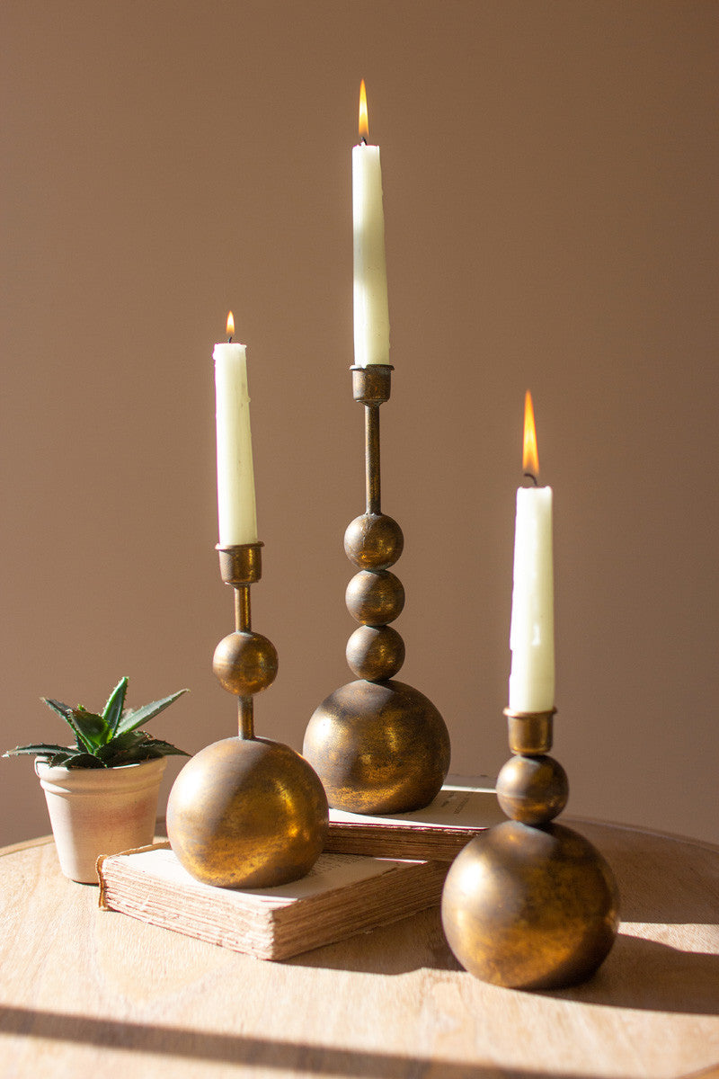 Antique Brass Taper Candle Holders - Set Of 3