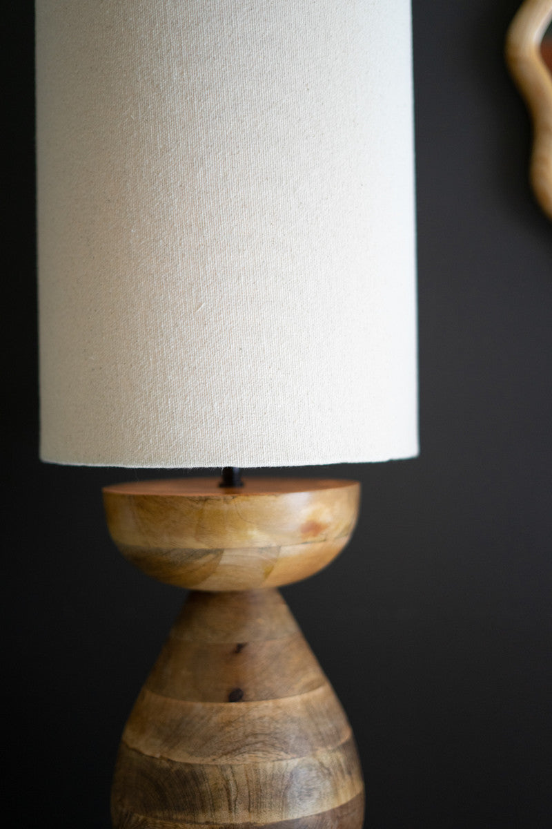 Mango Wood Table Lamp Base W Fabric Cylinder Lampshade