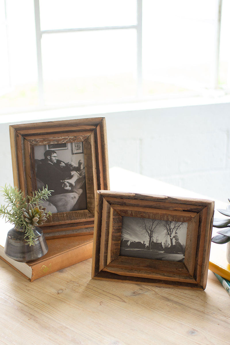 Recycled Natural Wood Photo Frames - Set Of 2