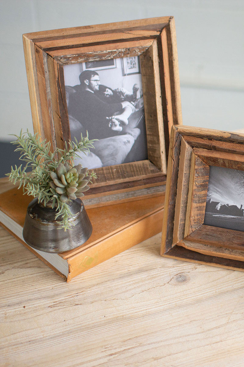 Recycled Natural Wood Photo Frames - Set Of 2