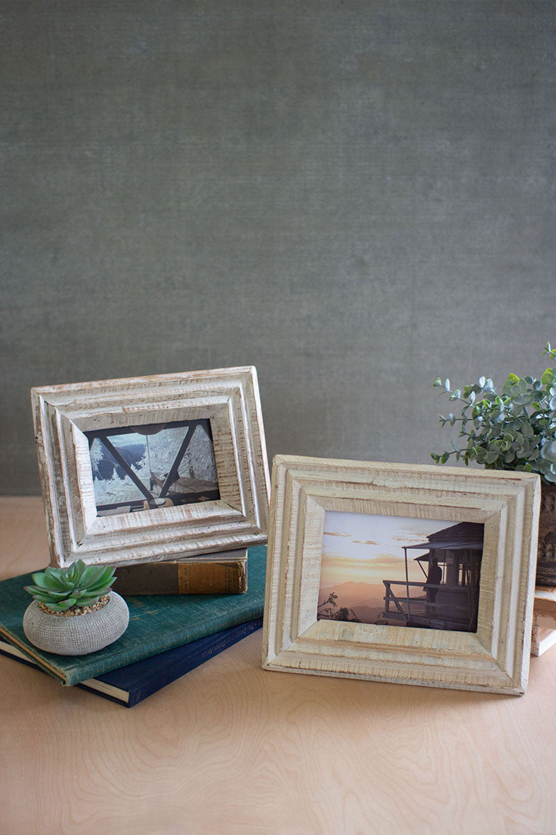 Recycled White Wash Wood Photo Frames - Set Of 2