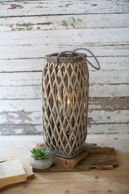 Tall Grey Square Willow Lantern - Small