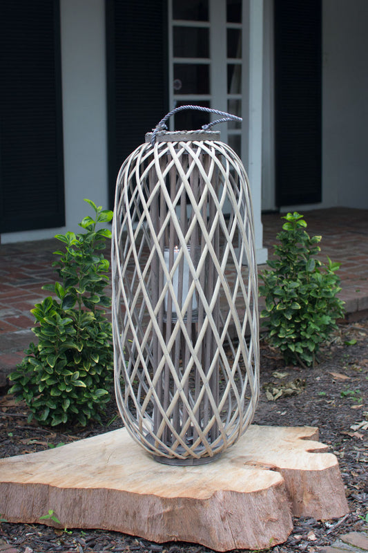 Tall Grey Willow Lantern With Glass - Extra Large