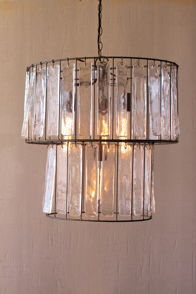 Two Tiered Round Chandelier Light With Glass Chimes