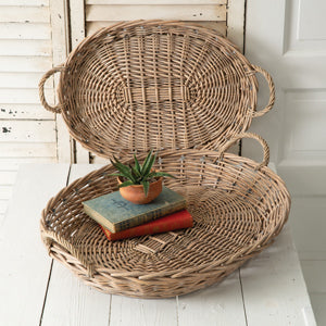 Set of 2 Wicker Trays