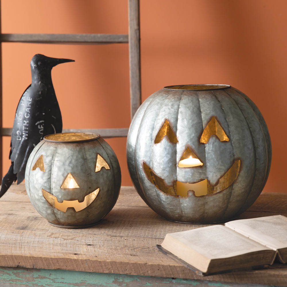 Galvanized Pumpkin Luminaries - Set of 2