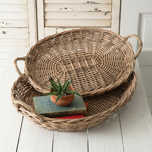 set of 2 large oval wicker trays willow tree and company