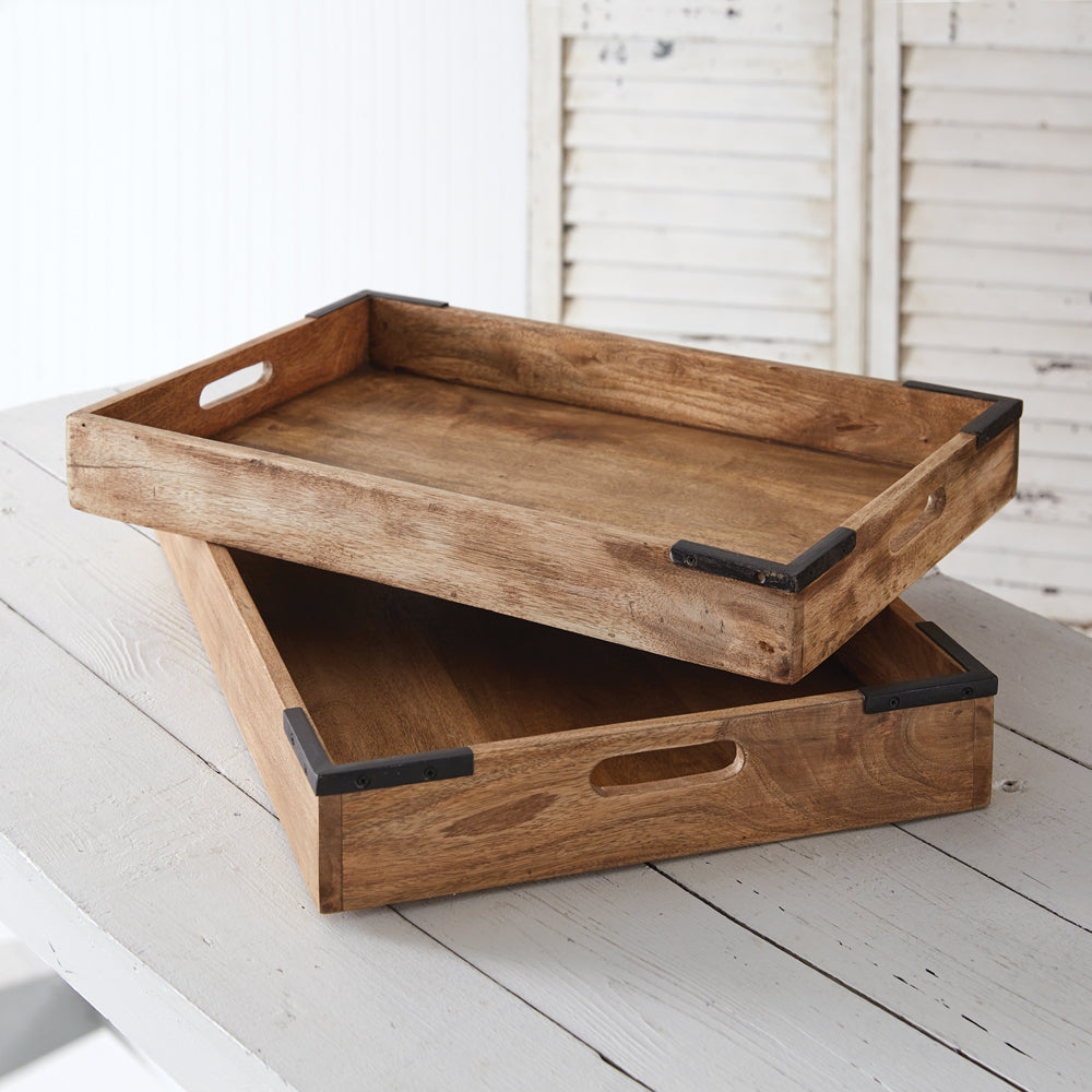 Rustic Modern Wood Coffee Table Trays - Set of 2