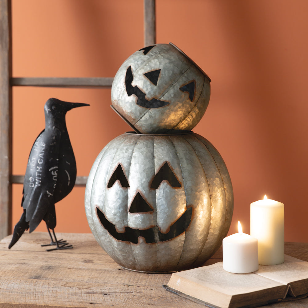 Galvanized Pumpkin Luminaries - Set of 2