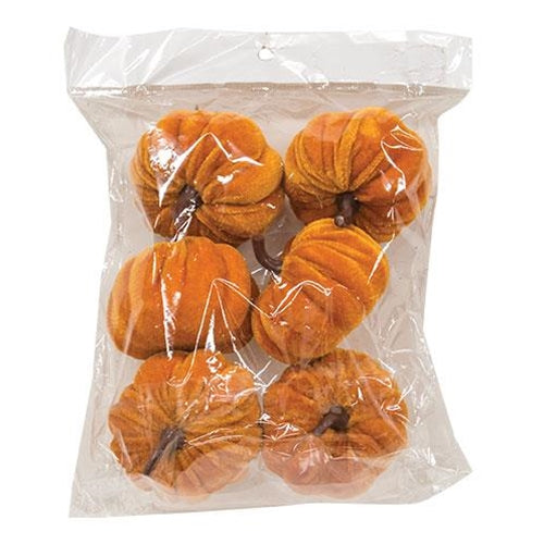 Mini Velvet Orange Pumpkins/ Set of 6