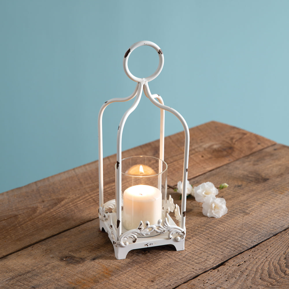 Small White Distressed Lantern