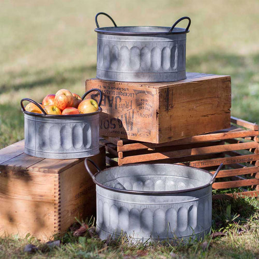 Galvanized Apple Buckets - Set of 3