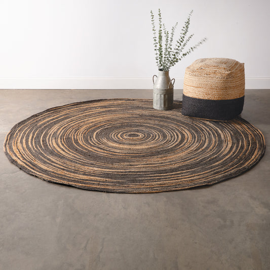 Natural and Black Round Jute Rug