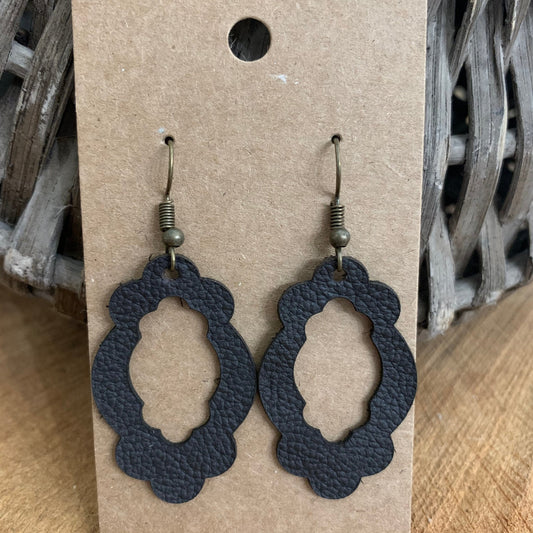 Black Textured Leather Teardrop Earrings#shop_name