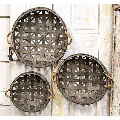 Natural Round Tobacco Baskets - Set of 3#shop_name