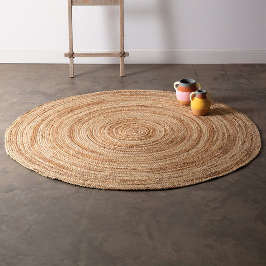 Natural and Ivory Swirl Round Jute Rug